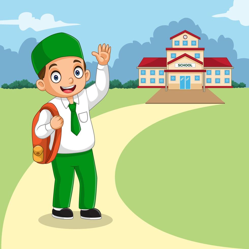Student waving at school vector