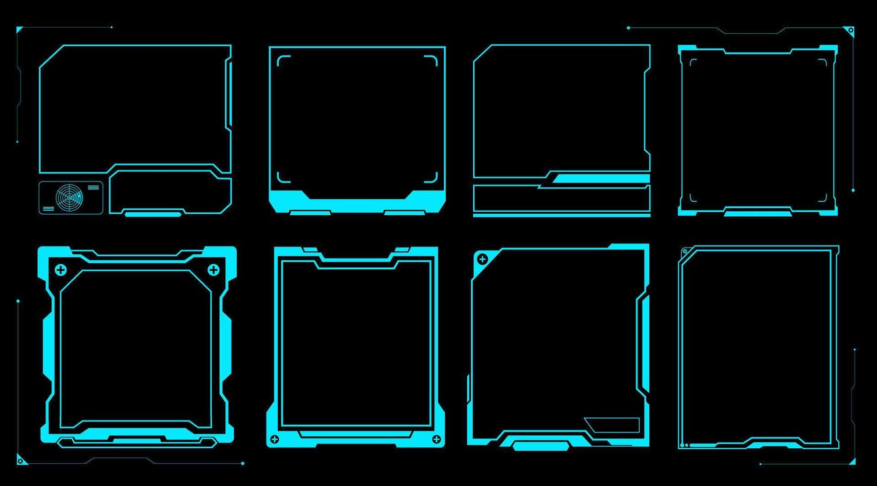Blue Futuristic borders frame, Technology Graphic elements, Cyber Interface, HUD, Dashboard design, Layout and template, Display, Hologram , Sci-fi visual illustration for decoration vector