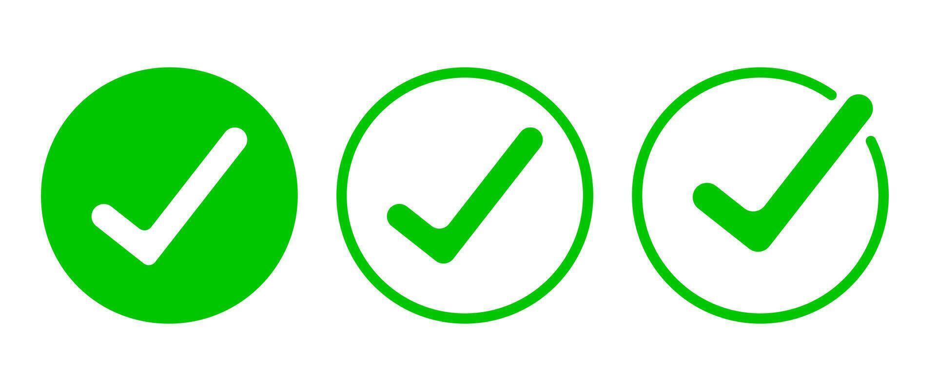 Isolated Green check mark icon design collection, Approved symbol, Good, Correctm Choice and Right pictogram illustration, Editable. vector