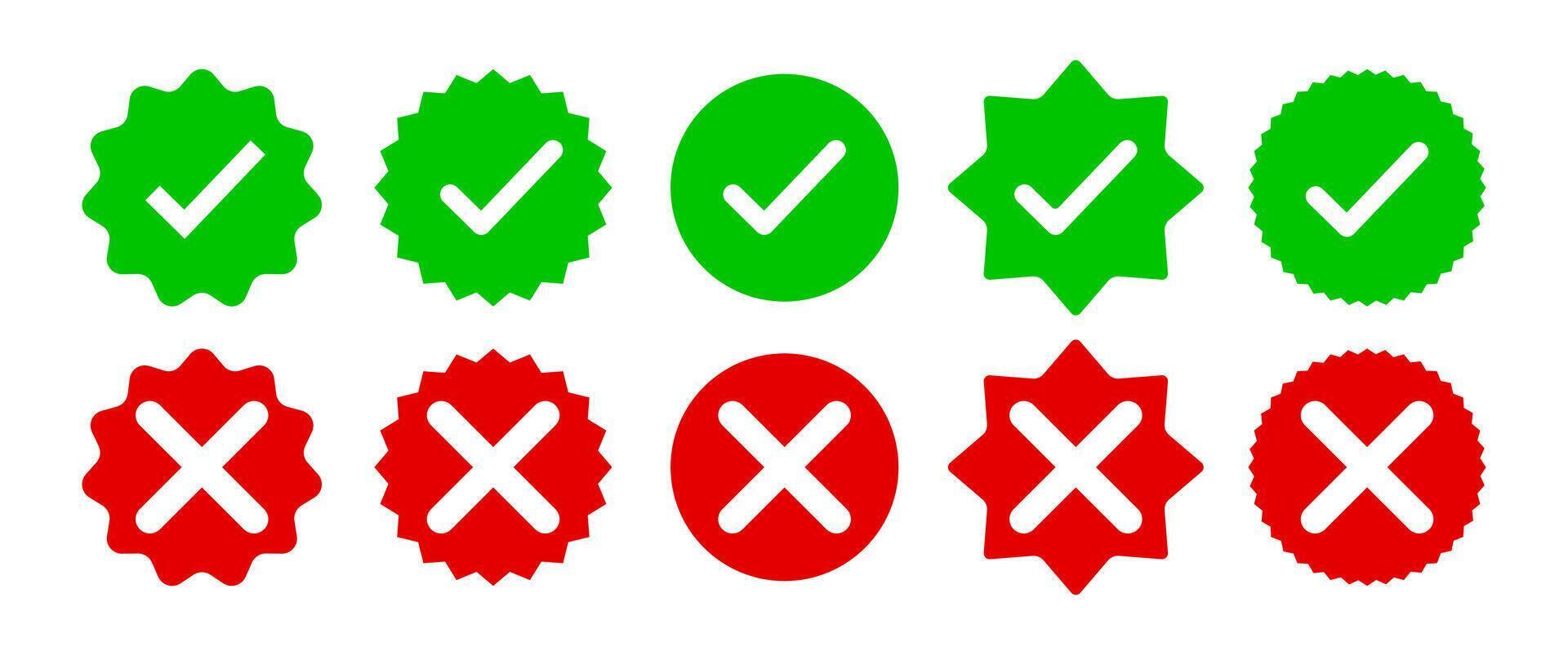 Yes and No icon set, Isolated Check Mark symbol, Check, Tick and Vote graphic elements design in Flat design, Green and Red Check Box, Editable. vector