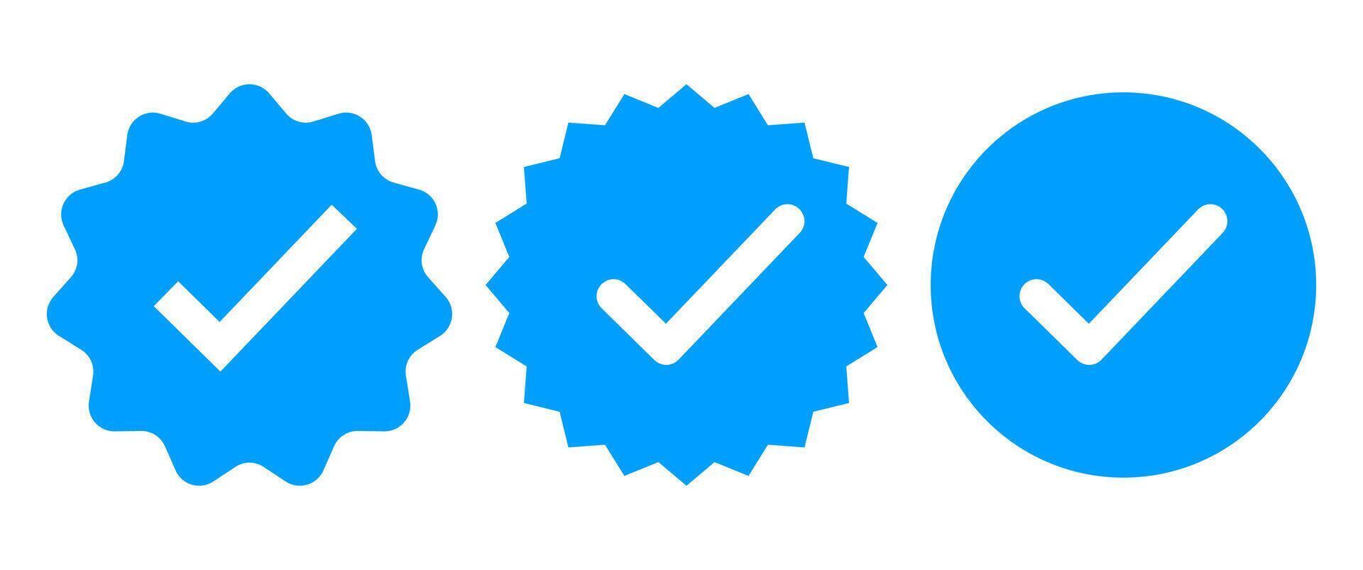 Blue Check Mark Icon Set, Verified, Certified, Approved Badge Design for UI, Web, Social Media. vector
