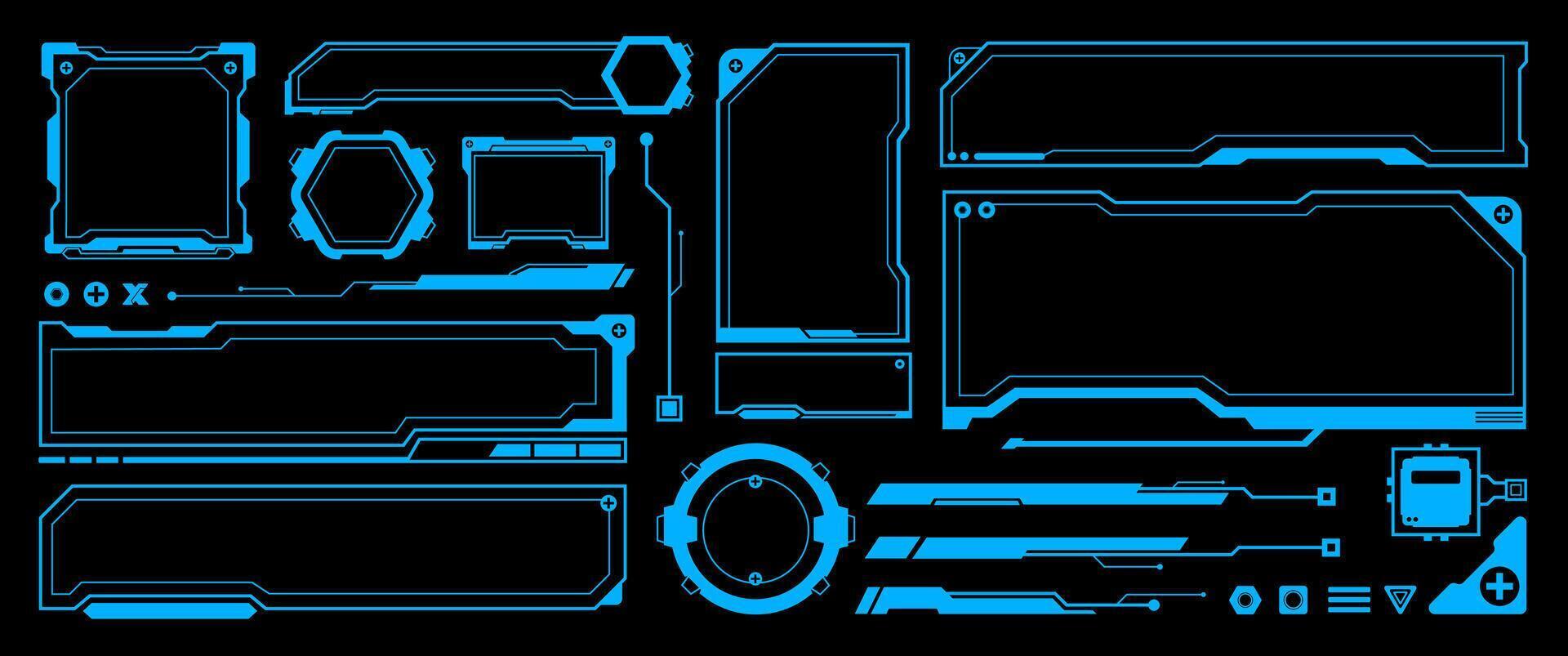 Blue Futuristic Technology elements design, Cyberpunk Theme Bordera and frame, Sci fi infographic moniter and display illustration Template. vector