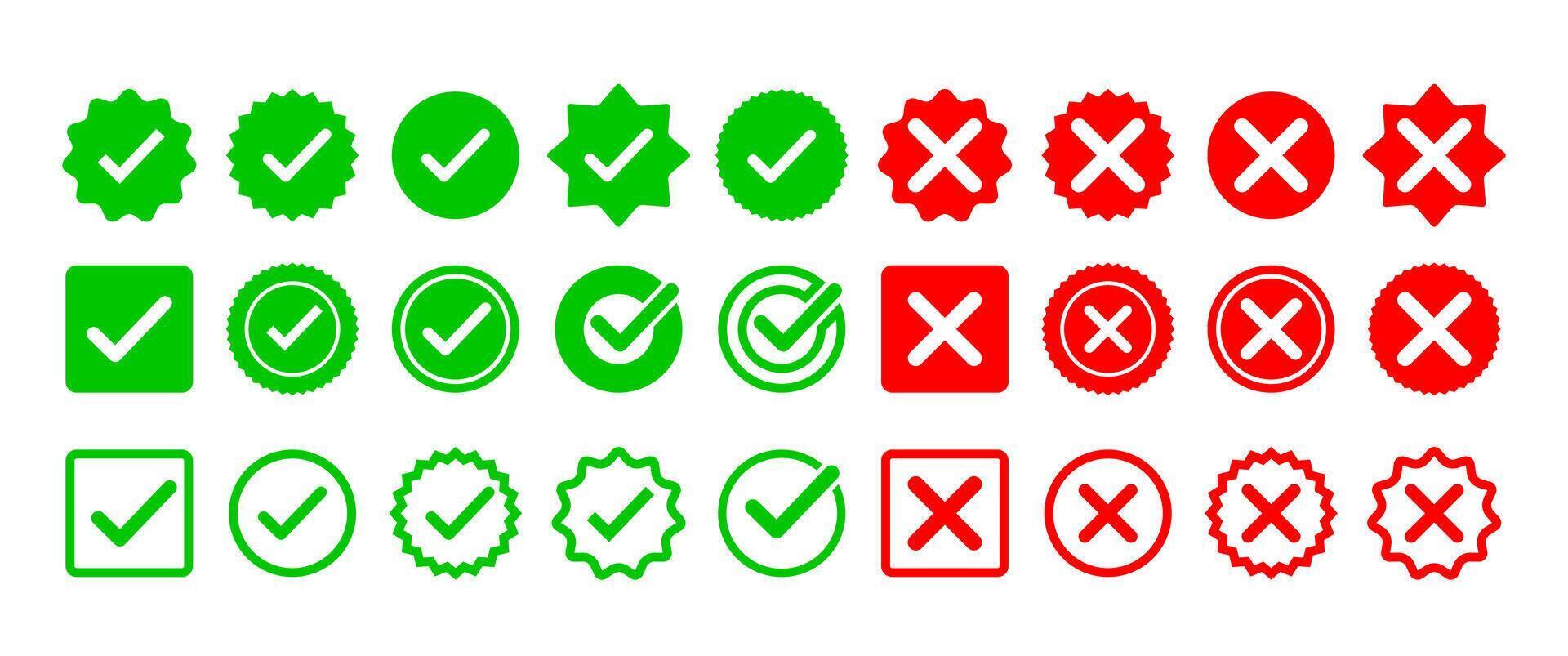 Isolated Check Box design symbol, Green and Red Tick icon set design, Yes, No Buttons, Check, Vote and Choice illustration. UI Graphic elements. vector