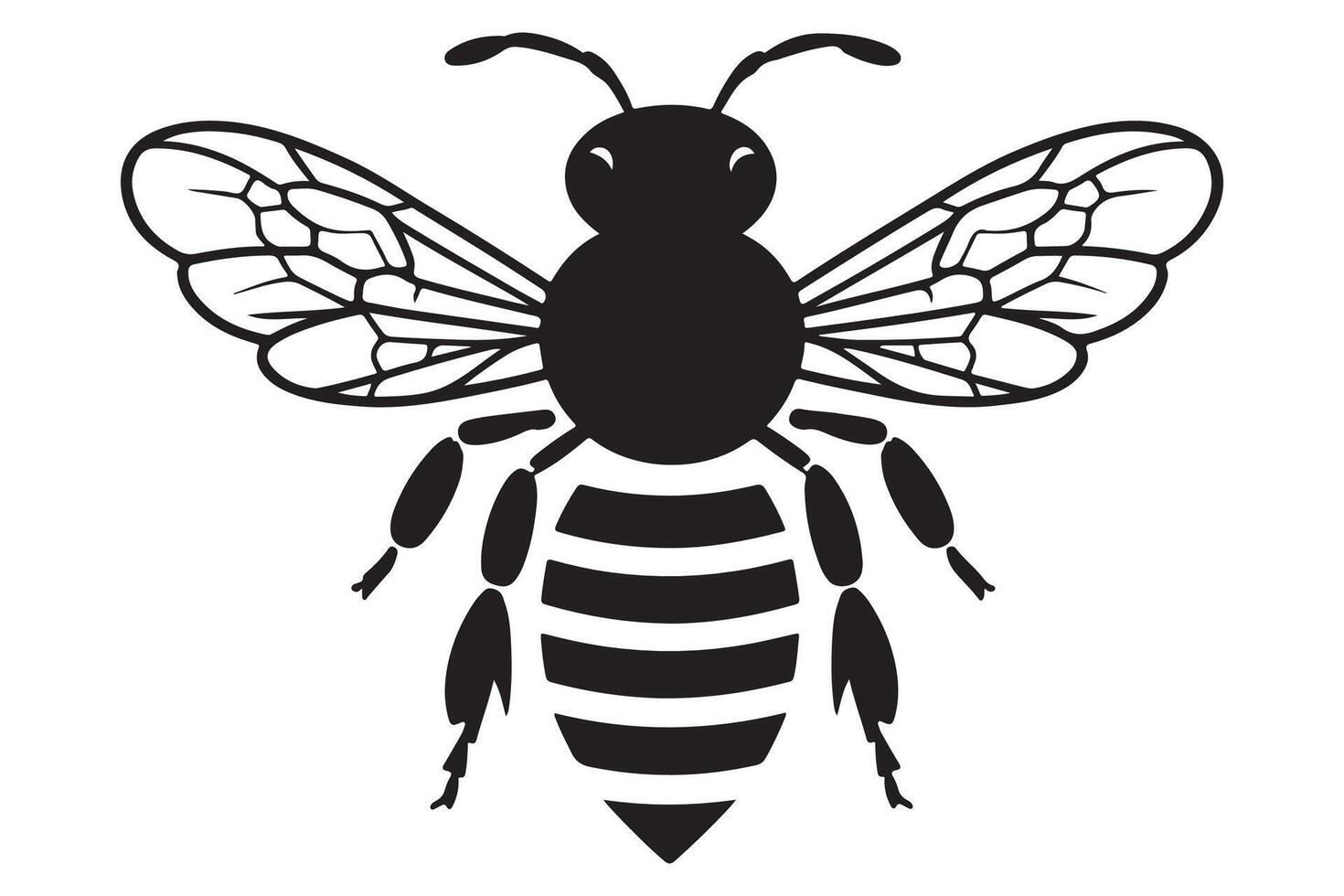 Simple black and white illustration of a bee. vector
