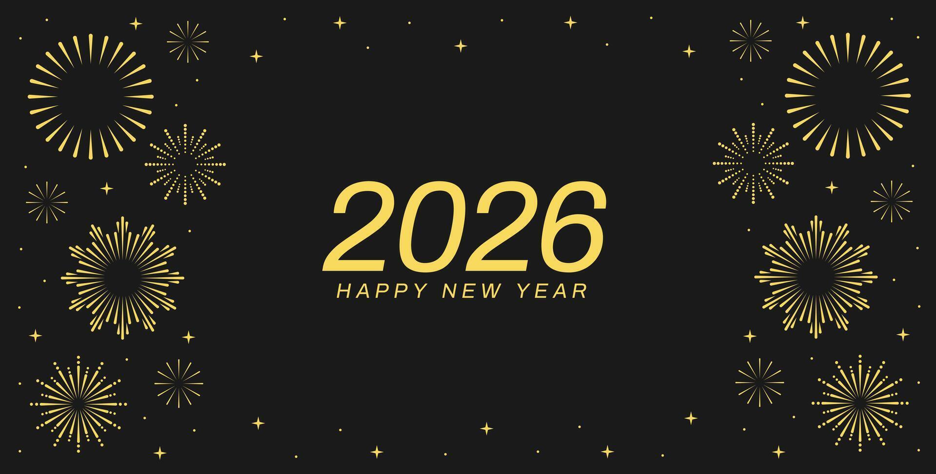 Happy new year 2026 design. Background with round sunburst, line editable sun frame. Radial circle border. Firework black explosion. vector