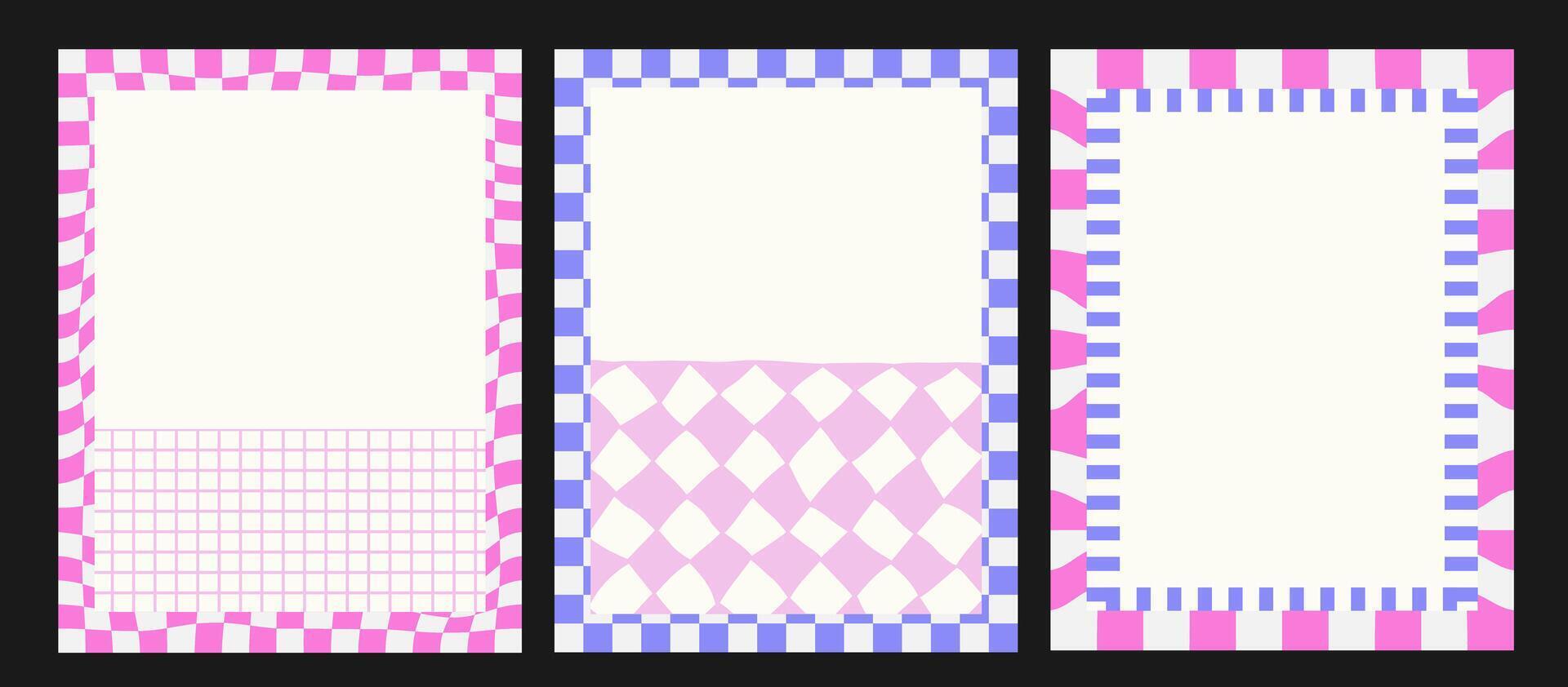 Charming hand frame in vintage retro style with checkered tartan background. Checkered rectangle border vector