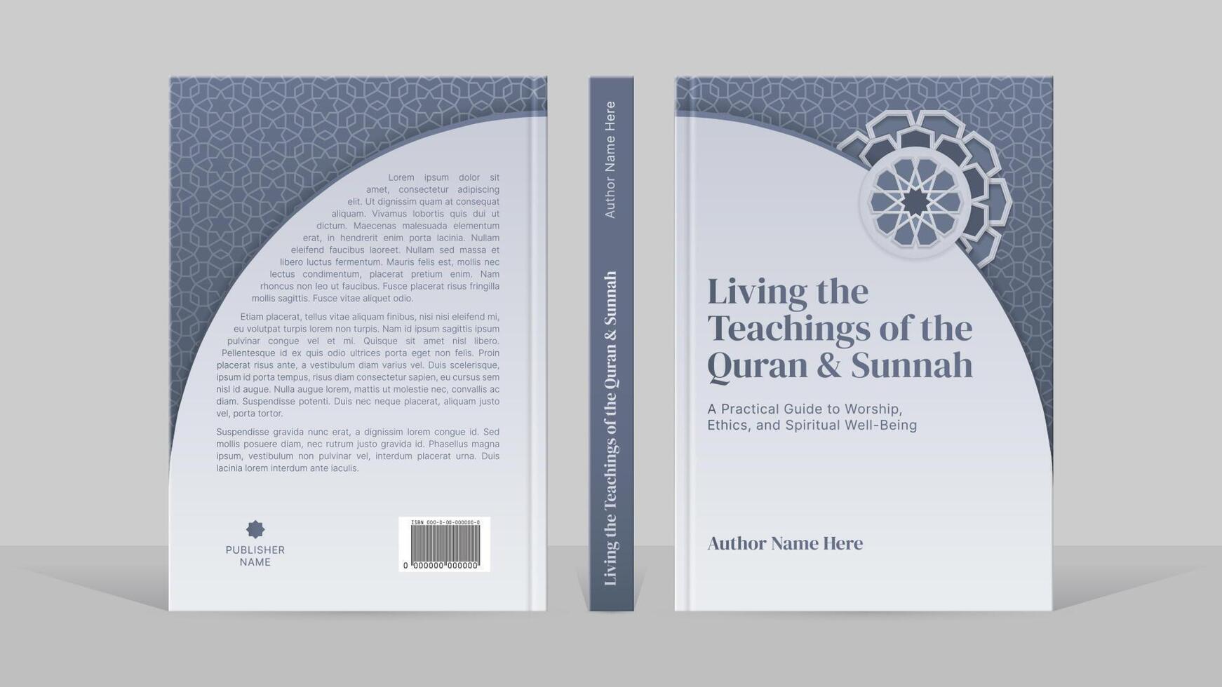 Islamic Arabic Style Grey Book Cover Template Design with Geometric Moroccan Design Elements vector