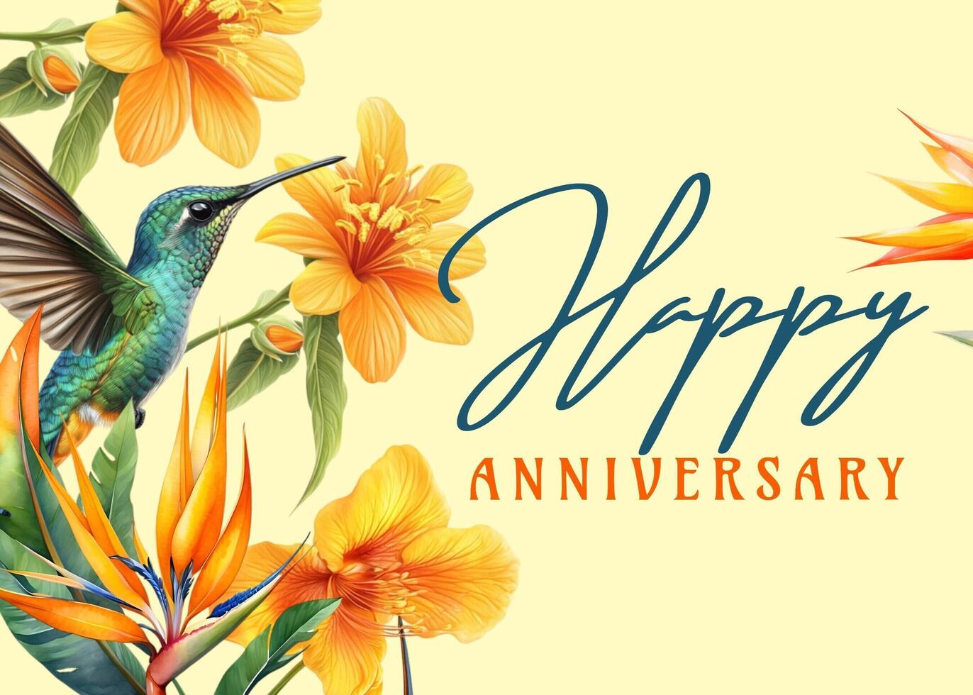 Soft Yellow Tropical Anniversary Greeting Card template