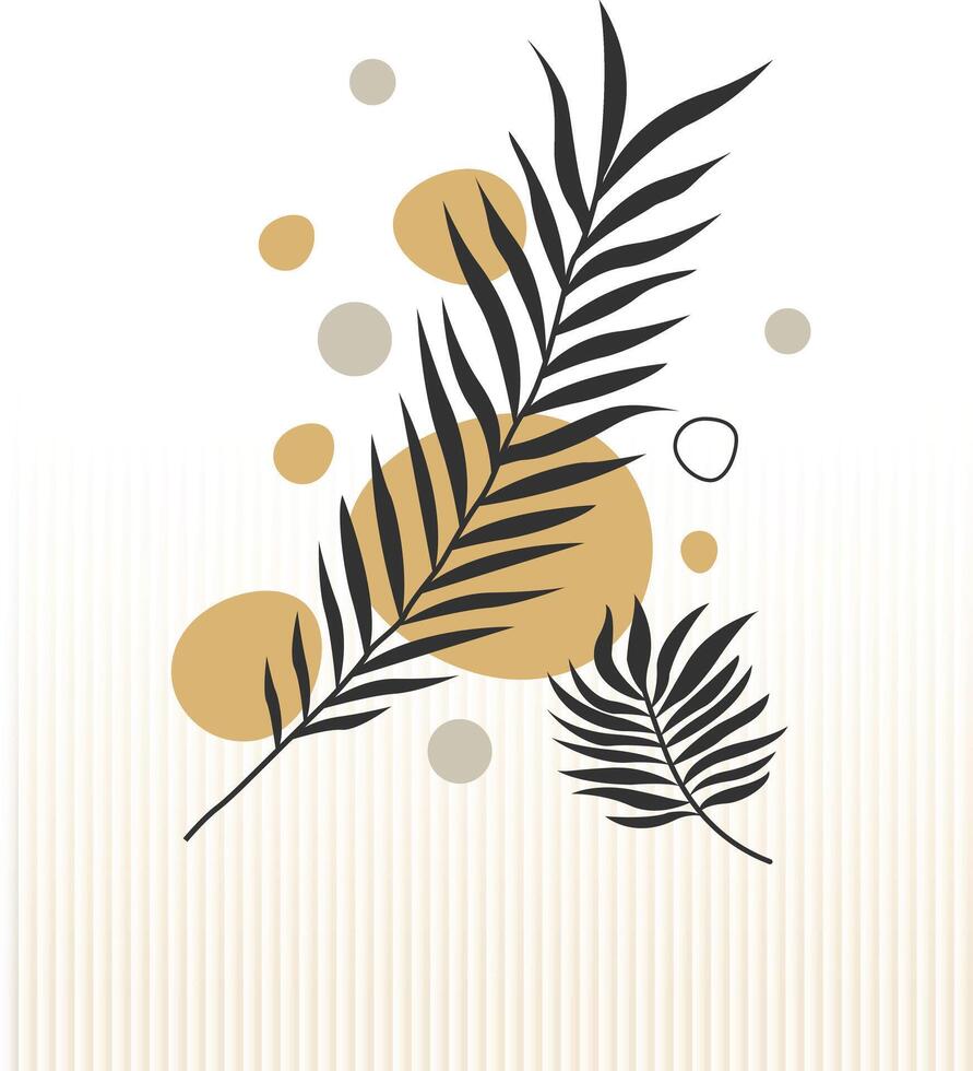 Abstract botanical composition with fern leaves and golden shapes Flat botanic design boho wall art vector