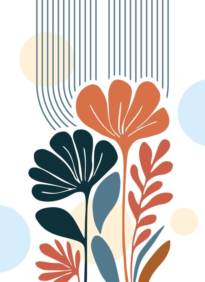 Abstract Floral wall art poster design with Geometric Shapes and Soft Colors vector