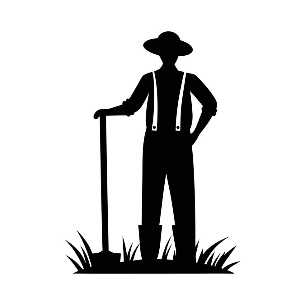 Vintage farmer outline illustration rural agriculture worker character design. vector