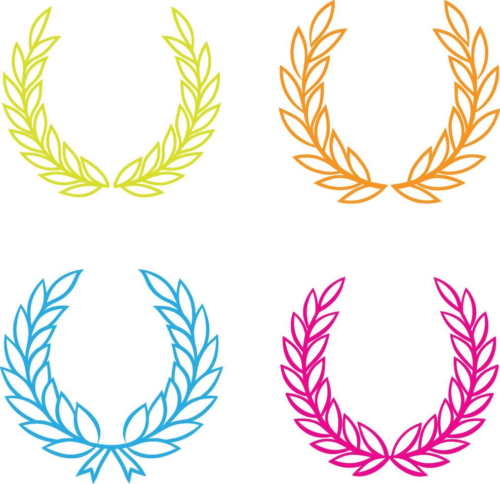 Four Colorful Laurel Wreaths on White Background. vector