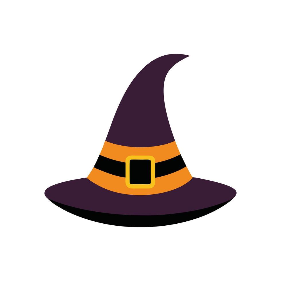 Flat Witch's Hat with Orange Belt. vector