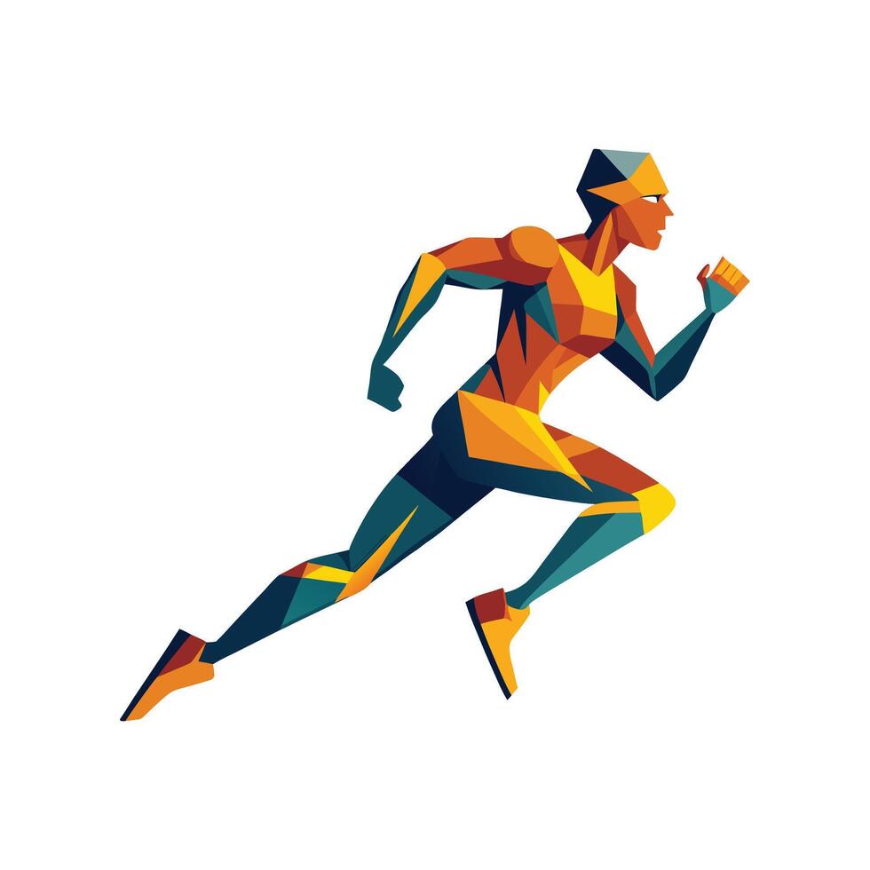 A vibrant illustration of a person running, featuring a stylized, geometric design. vector