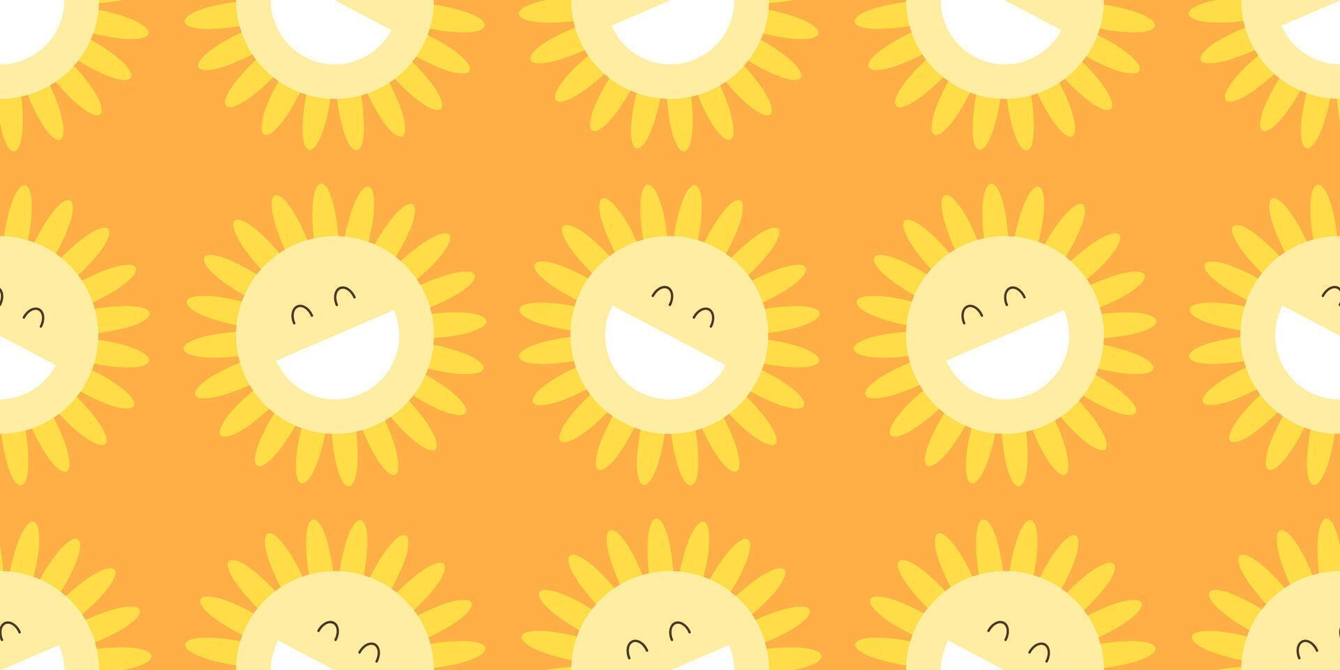 Hand drawn seamless sunny pattern with yellow happy faces. A fun and lighthearted background perfect for nursery rooms, stationery, wallpapers, and childrens summer themes vector