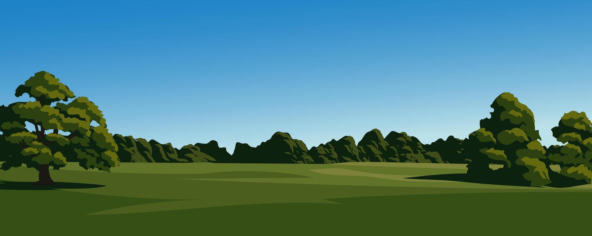 Meadow and forest landscape with clear sky in the background vector