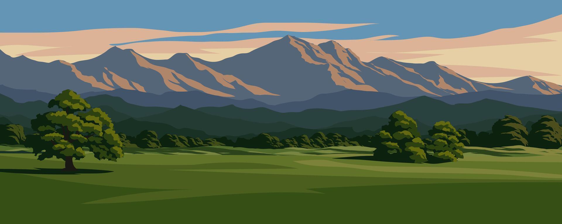 Mountain landscape with trees and hills vector