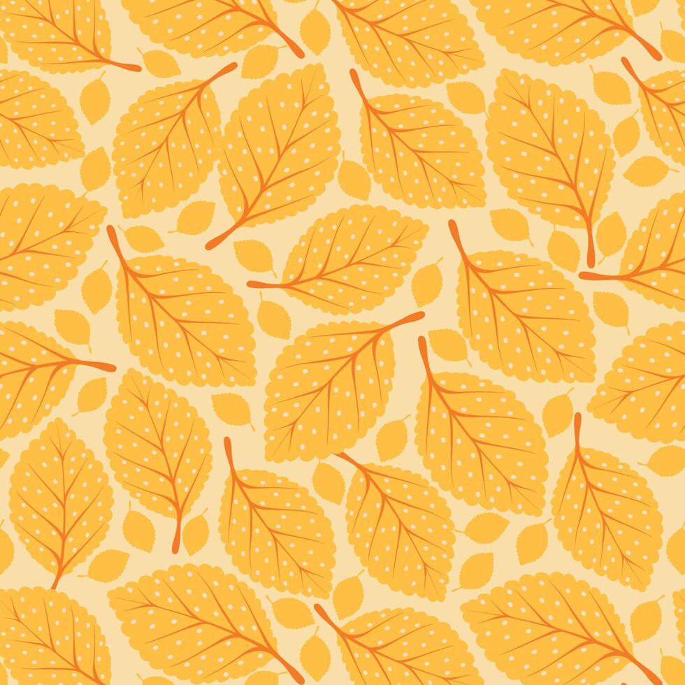 Golden Yellow Leaves on Soft Beige Background. Repeatable fall nature pattern. Simple and elegant autumn foliage background perfect for cards, patterns, print, web vector