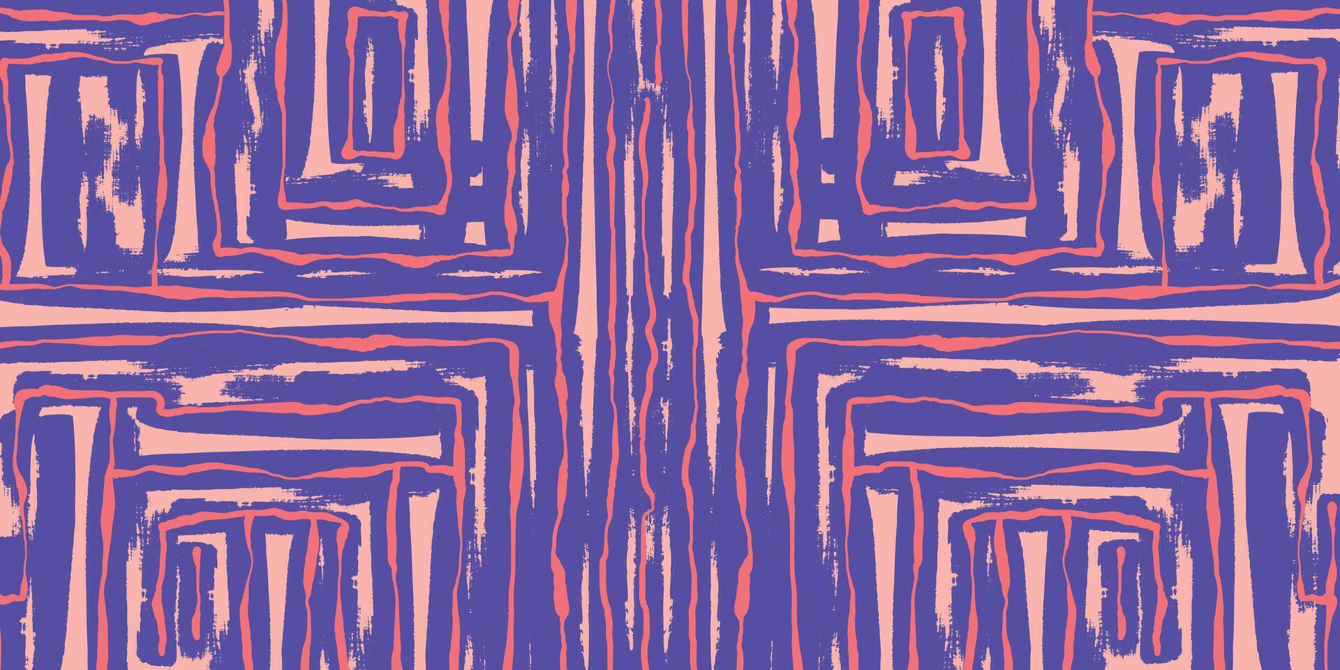 Geometric Abstract Maze Pattern in Blue and Purple. Textured grid with a modern aesthetic perfect for cards, patterns, print, web vector