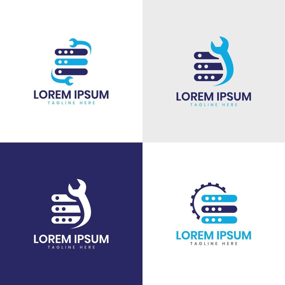 Server fix repair logo design concept for networking data storage hosting technology business vector