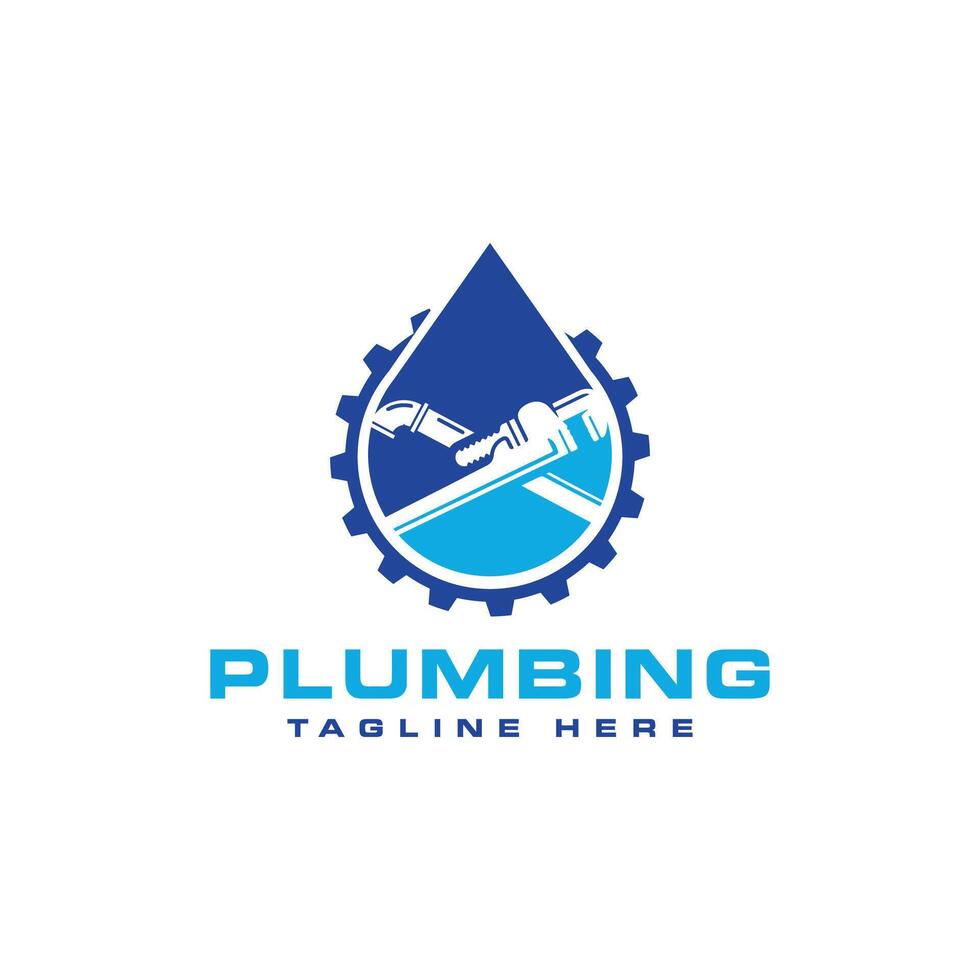plumbing service logo design modern minimal water drop plumbing tools vector