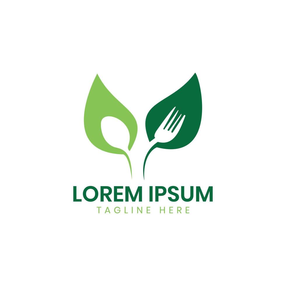 spoon leaf food service healthy food business logo design modern minimal vector