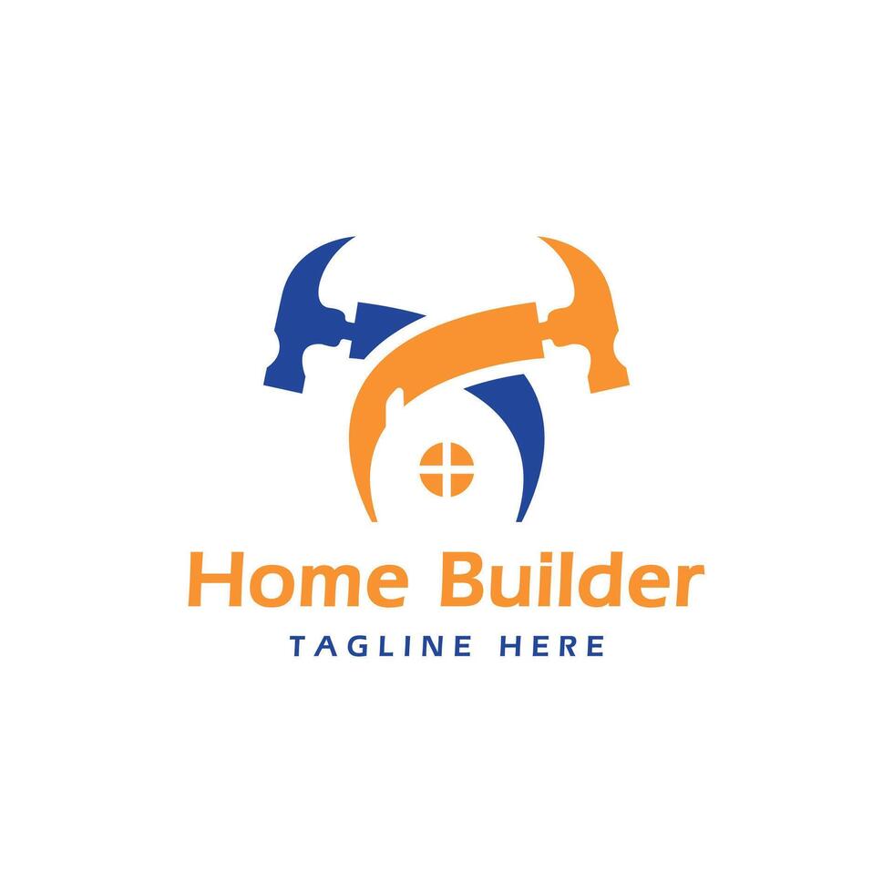 home builder logo design modern minimal concept house hammer build construction real estate vector