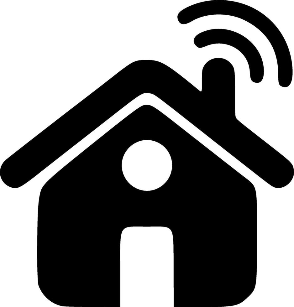 Modern smart home automation illustrated with a sleek black icon representing connectivity and technological innovation, silhouette vector