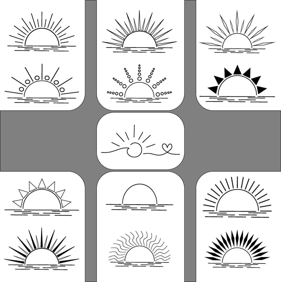 Elegant Sunrise and Sunset Icon Set Perfect for Branding Logos Websites Tattoos and App Design Projects vector