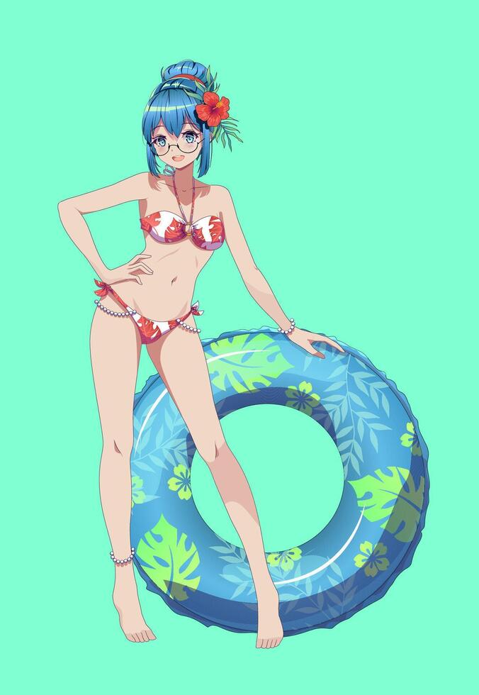 Animated girl in bikini with float vector