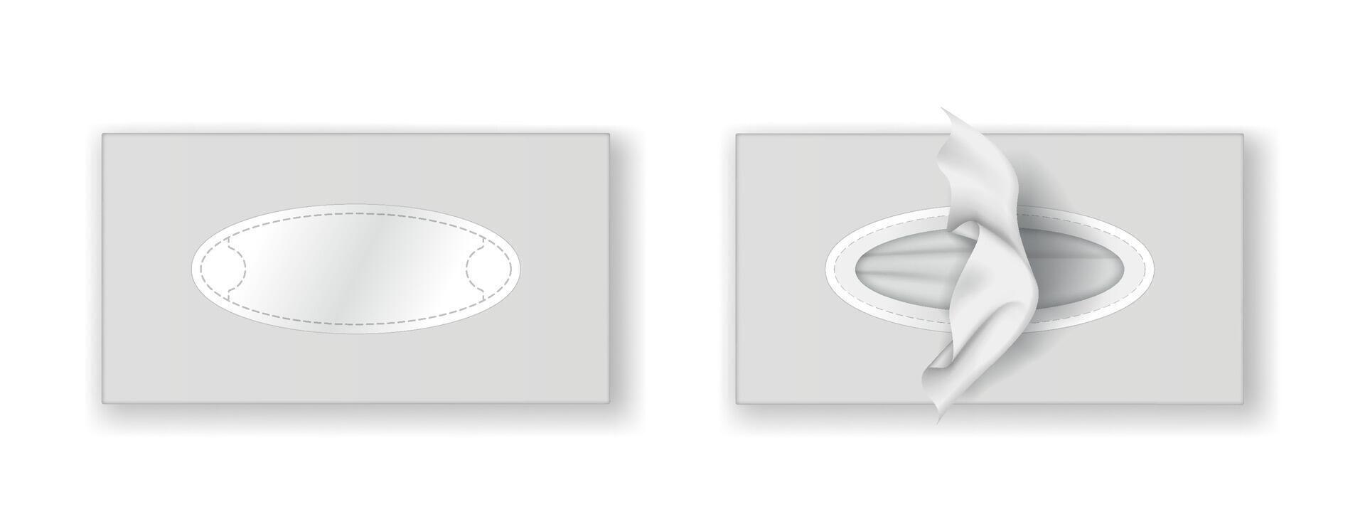 Mockup of a tissue box with tissues emerging. Clean and minimalistic design in neutral tones. Ideal for presenting packaging concepts and product designs. vector