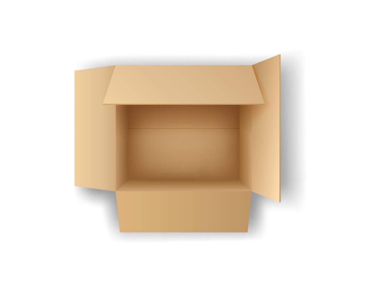Realistic illustration of an open cardboard box in neutral colors. Useful for storage, moving, and packaging themes on a plain white background. vector