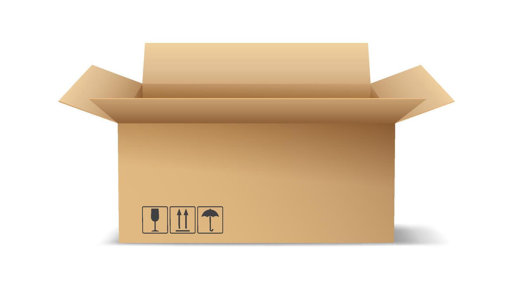 Illustration of an open cardboard box isolated on a white background. Minimalist design with realistic shading. Ideal for packaging, shipping concepts. vector