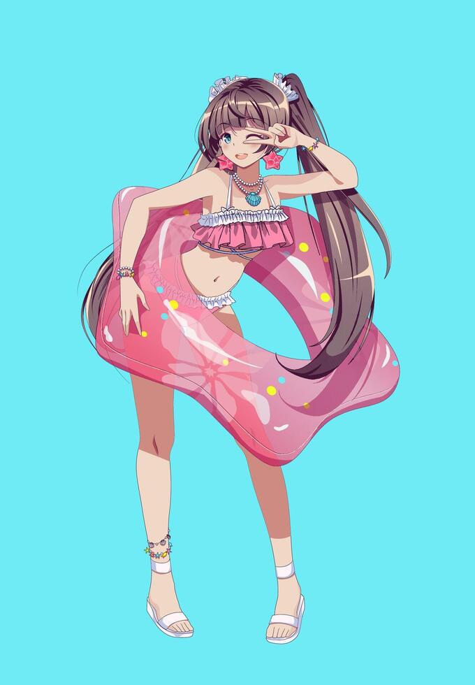 Girl in swimwear with float vector