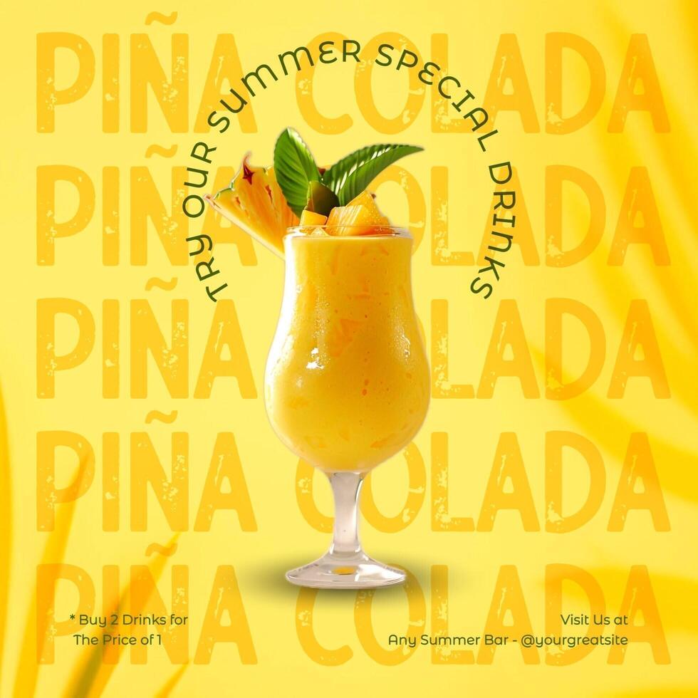 Summer Pina Colada Drink Promotion for Instagram Post template