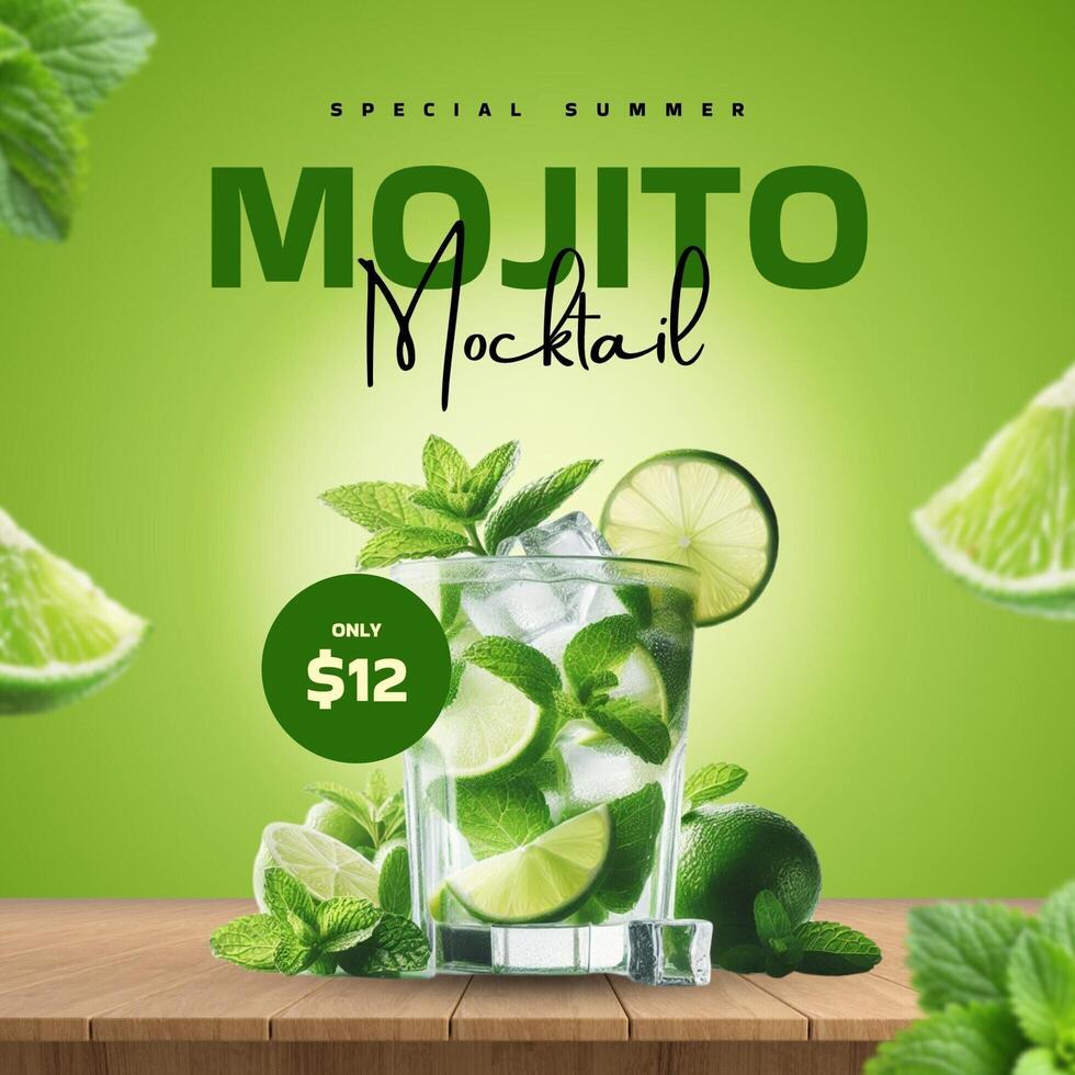 green mojito mocktail instagram post template