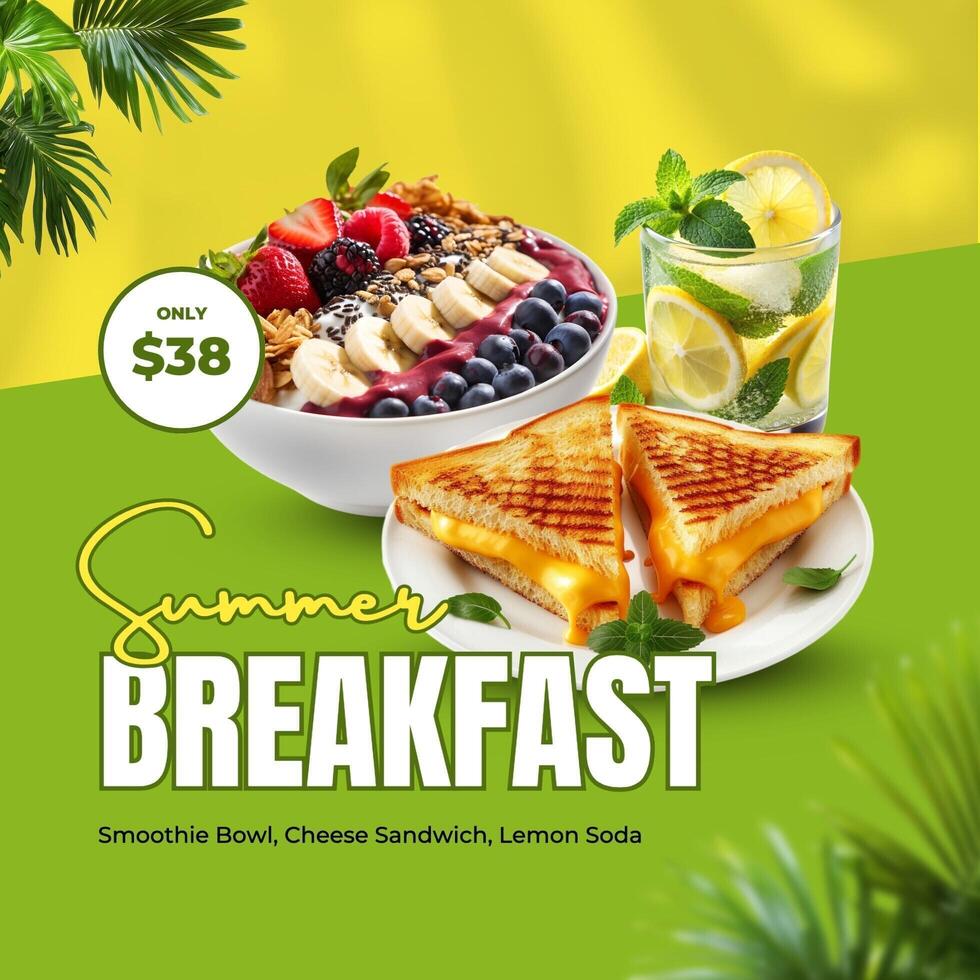 summer breakfast menu instagram post template