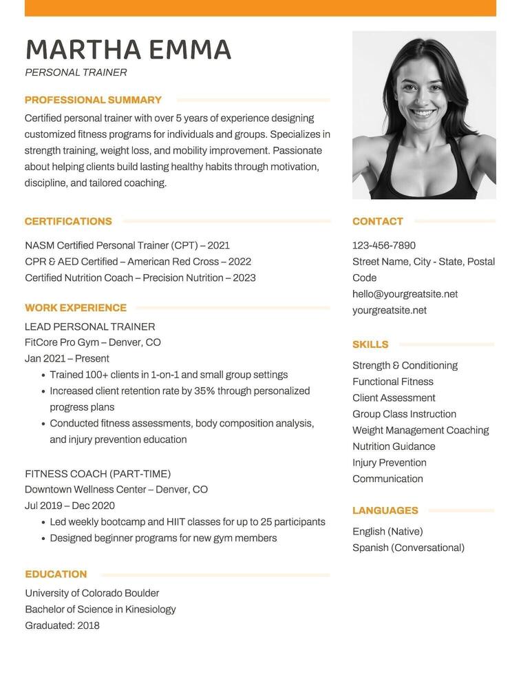 Personal Trainer Resume Template