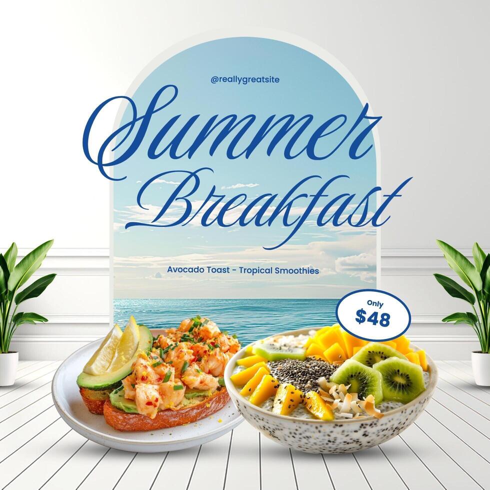 elegant minimalist summer breakfast menu instagram post template