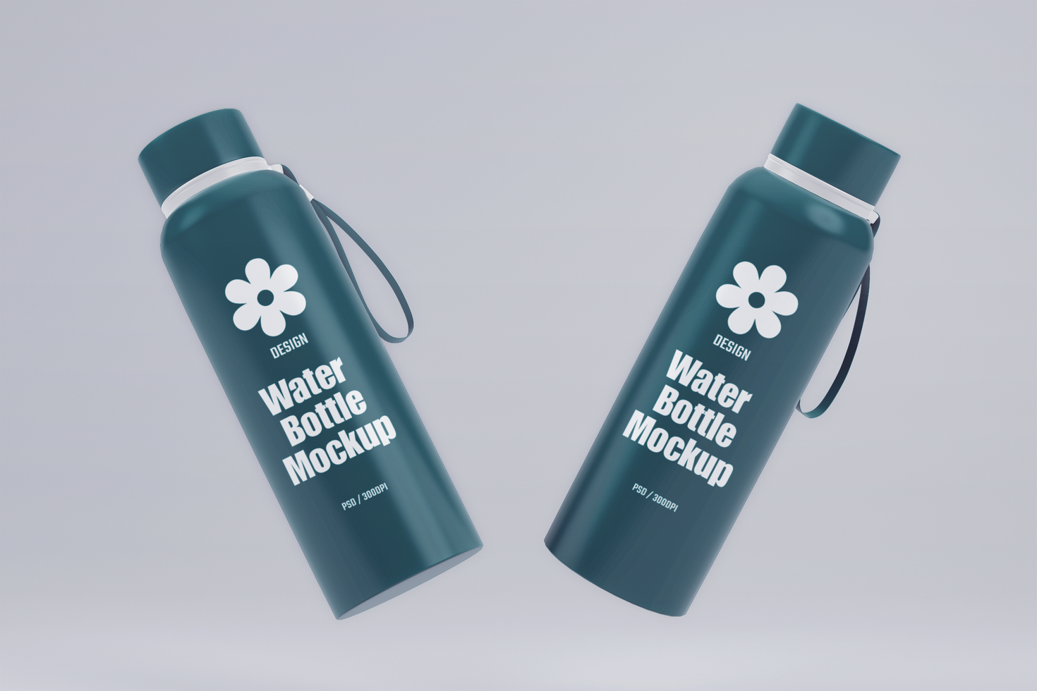 Realistic 3d metal water bottle design template psd