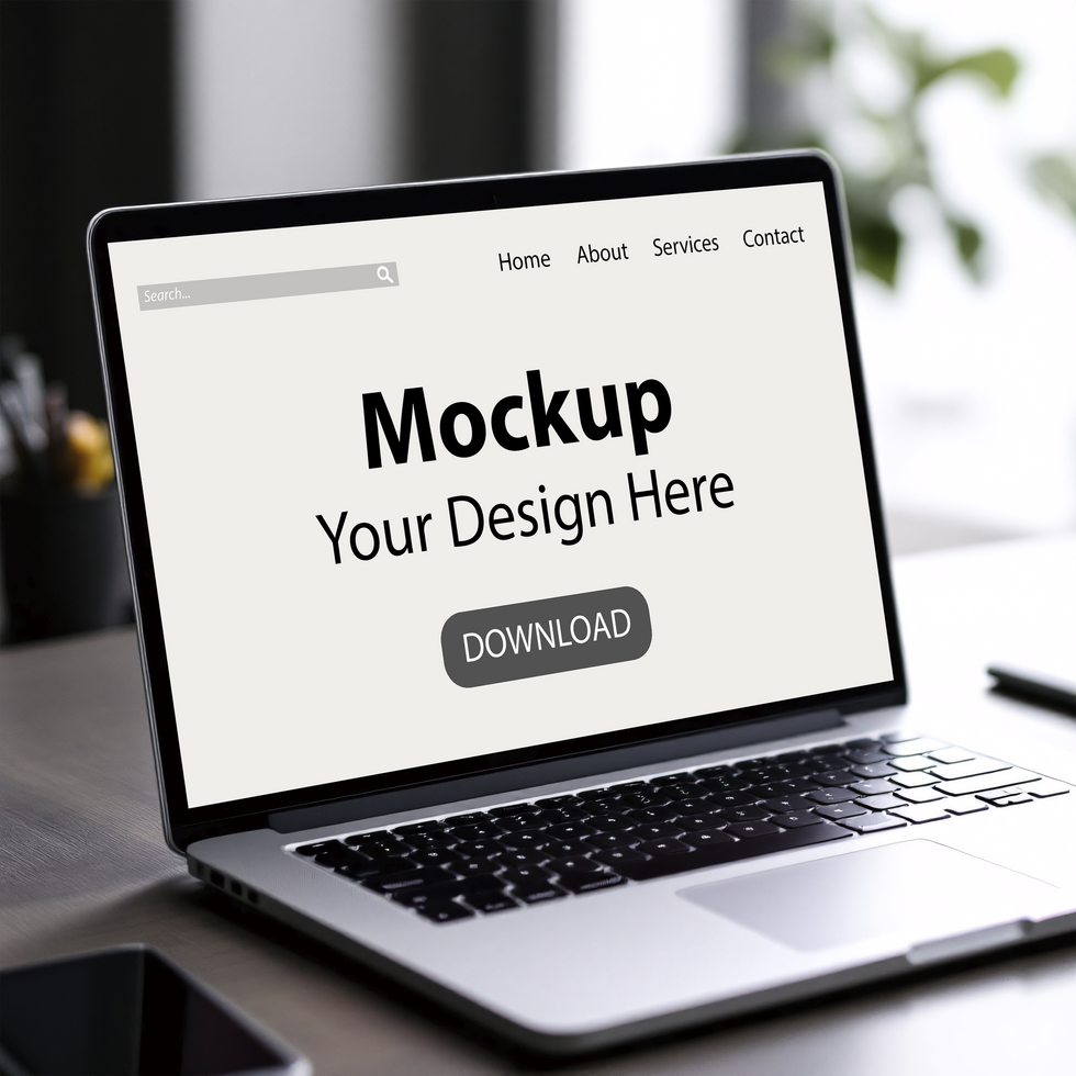 Laptop mockup on desk psd