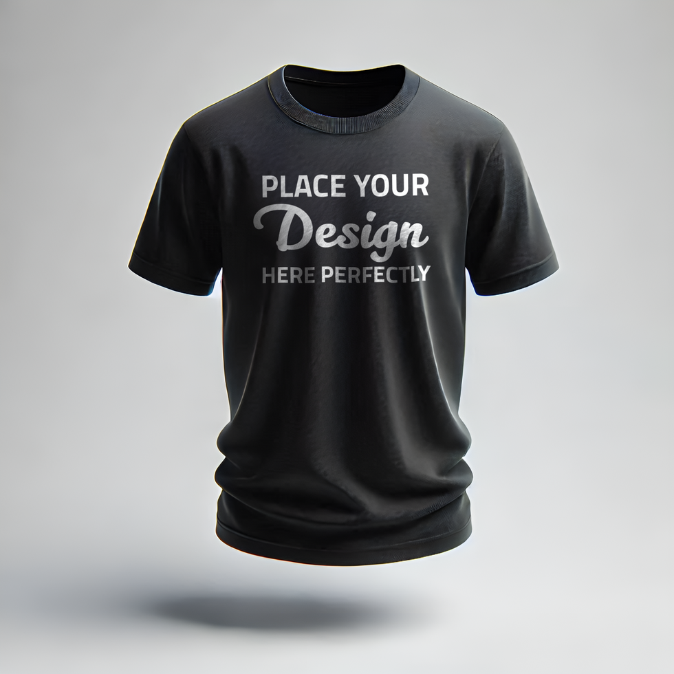 Black t shirt mockup floating on off white background psd