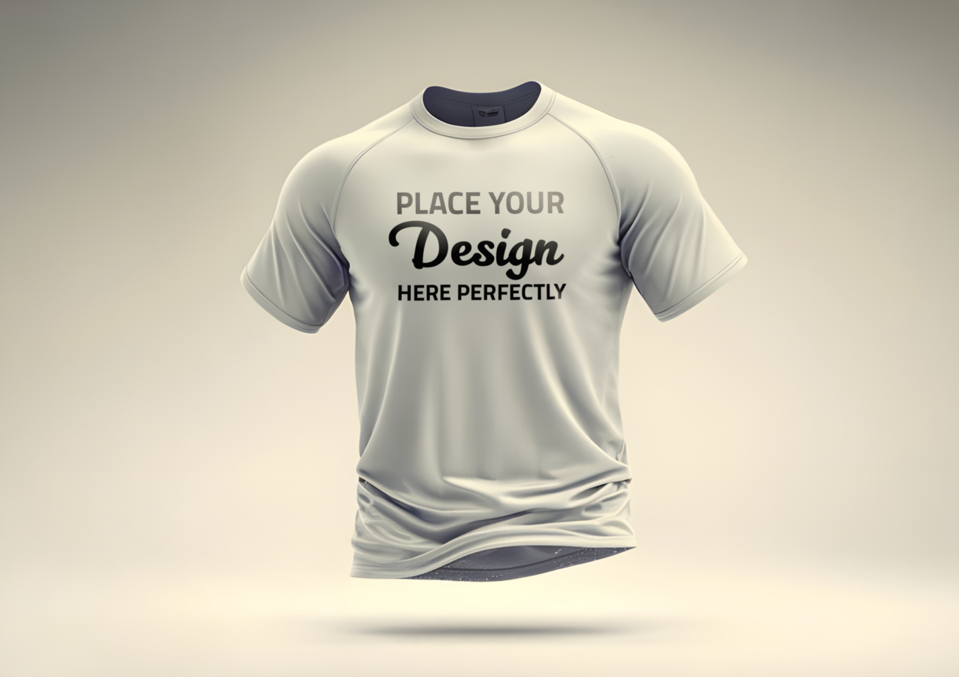 Floating white t shirt mockup on off white background psd