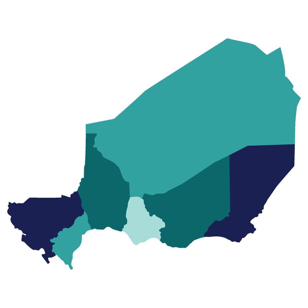 Niger map divided seven regions. Map of Niger regions in multicolor vector