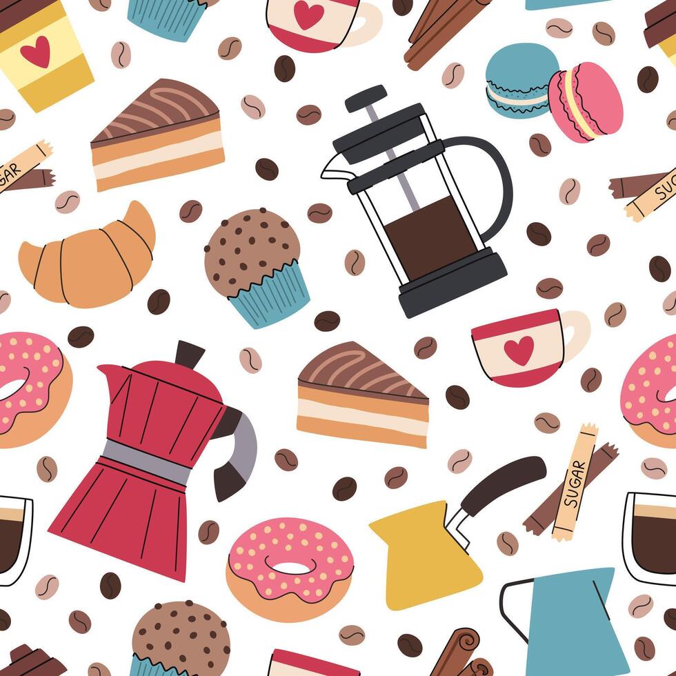 Pattern of coffee and dessert illustrations vector