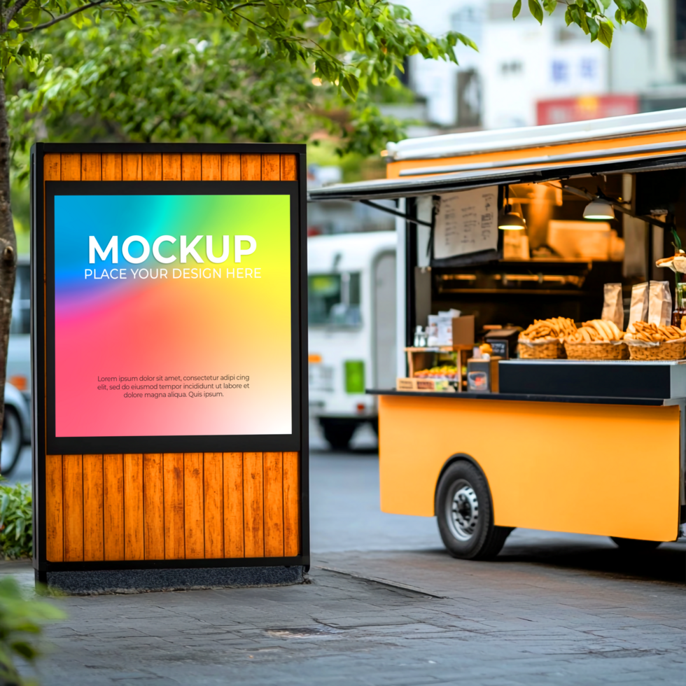 Vibrant Street Food Cart Billboard Mockup Perfect for Your Branding psd