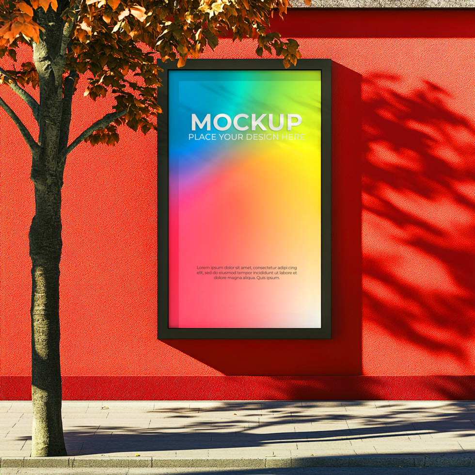 Vibrant Street Billboard Mockup Showcase Your Design on a Red Wall psd