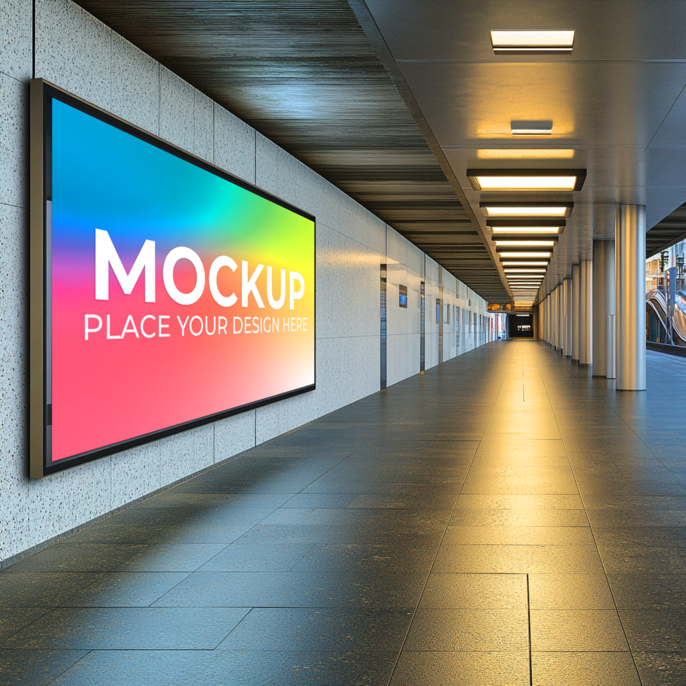 Billboard Mockup Indoor Advertising Display in Modern Corridor psd
