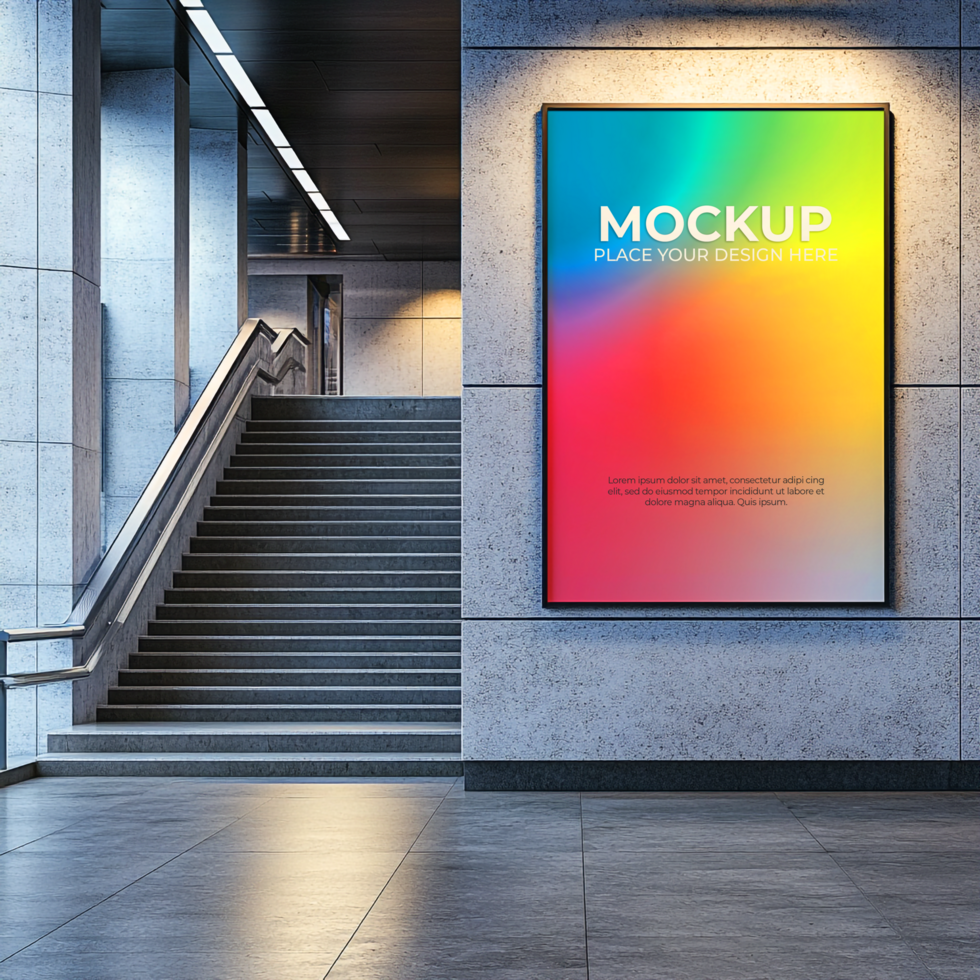 Vibrant Poster Mockup Modern Building Interior psd