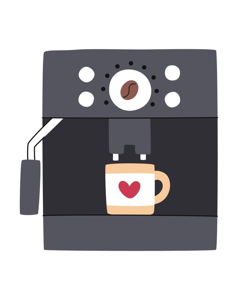 Cartoon coffee machine for making various types of coffee. vector